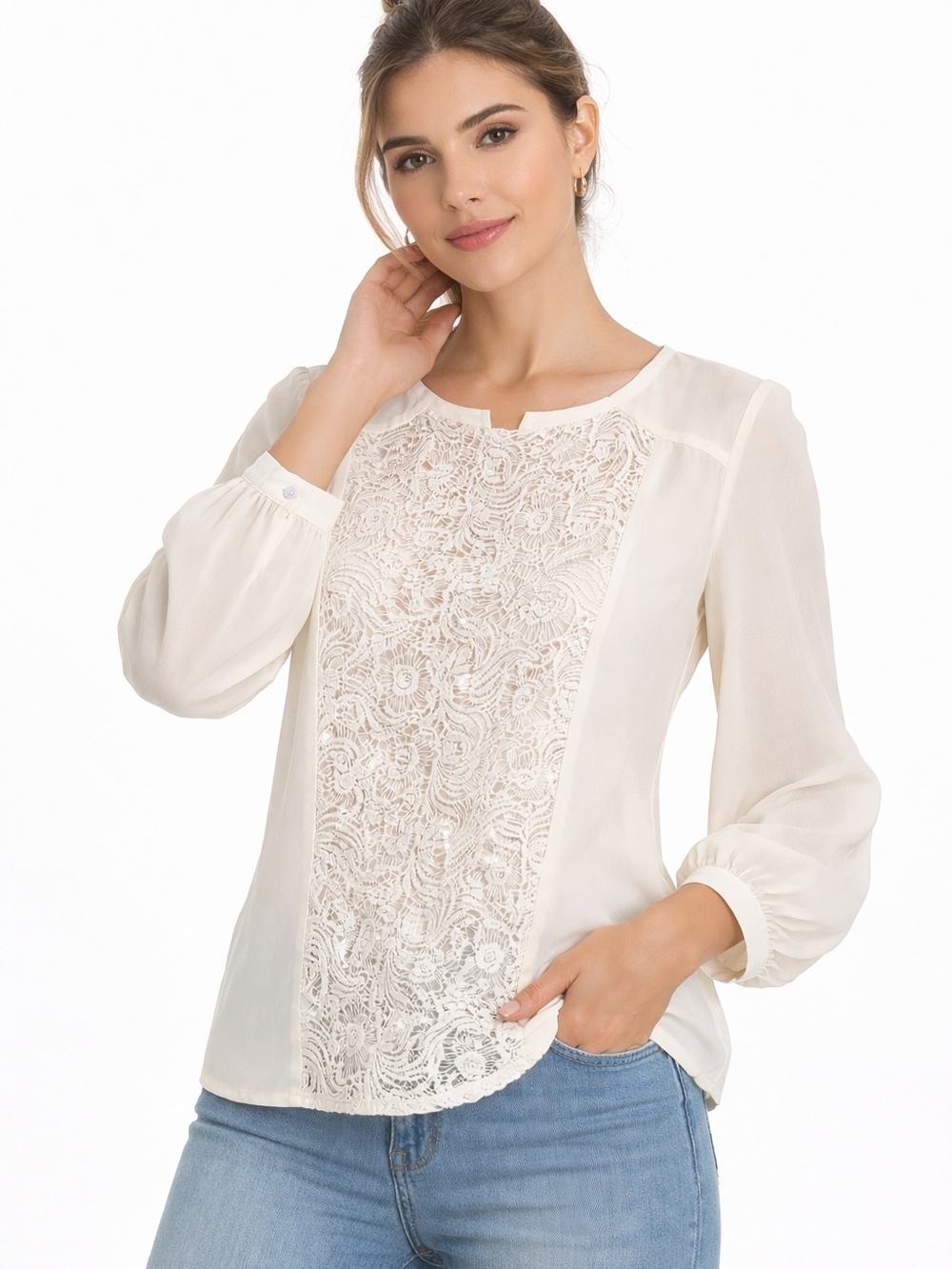 Maeve Ivory Lace Blouse Sheer Long Sleeve Boho Romantic Size 12